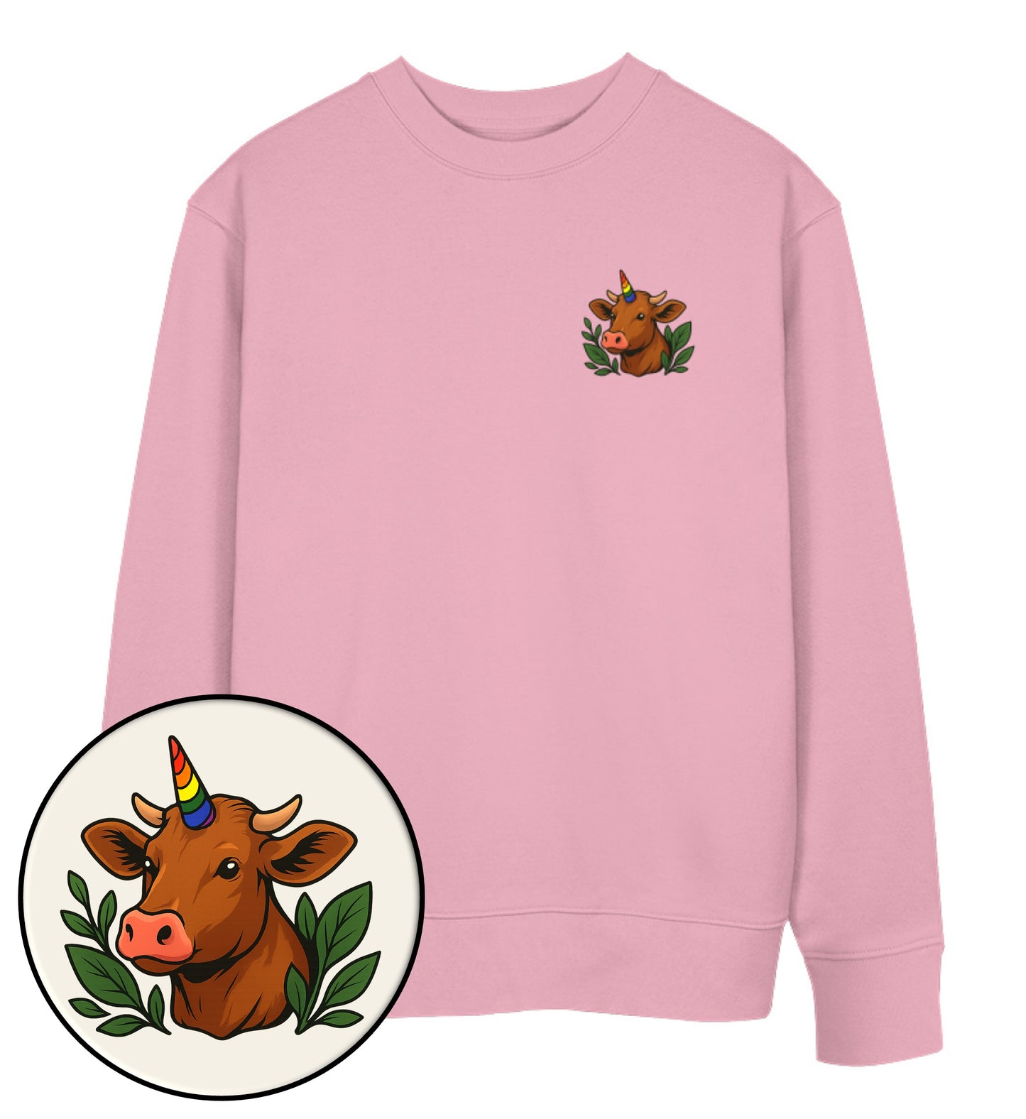 Cotton Pink Sweatshirt – Cow Queercorn - Vegayn