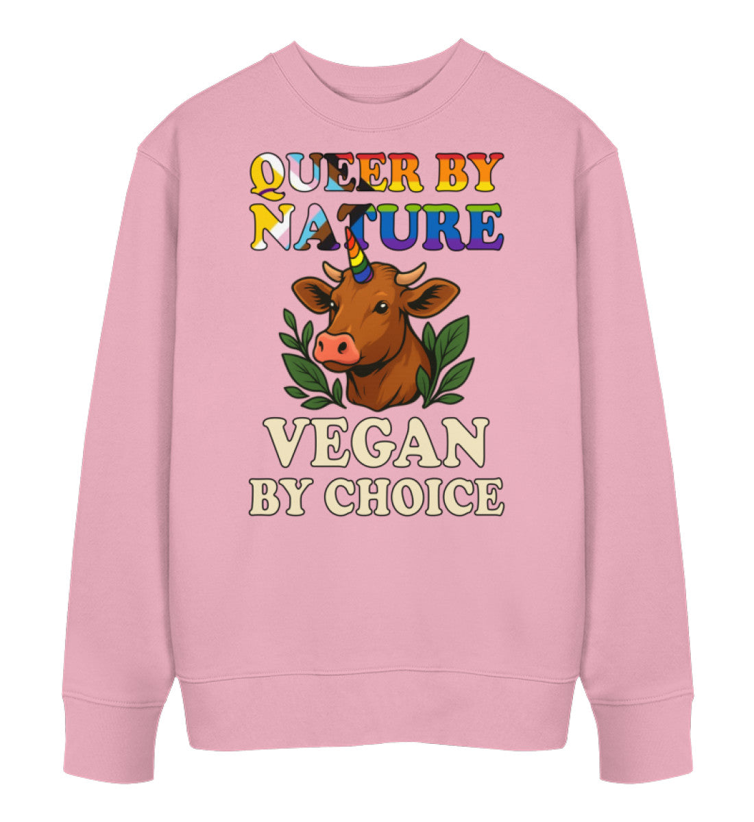 Cotton Pink Sweatshirt Cow Queercorn – Queer by nature, Vegan by choice - Vegayn