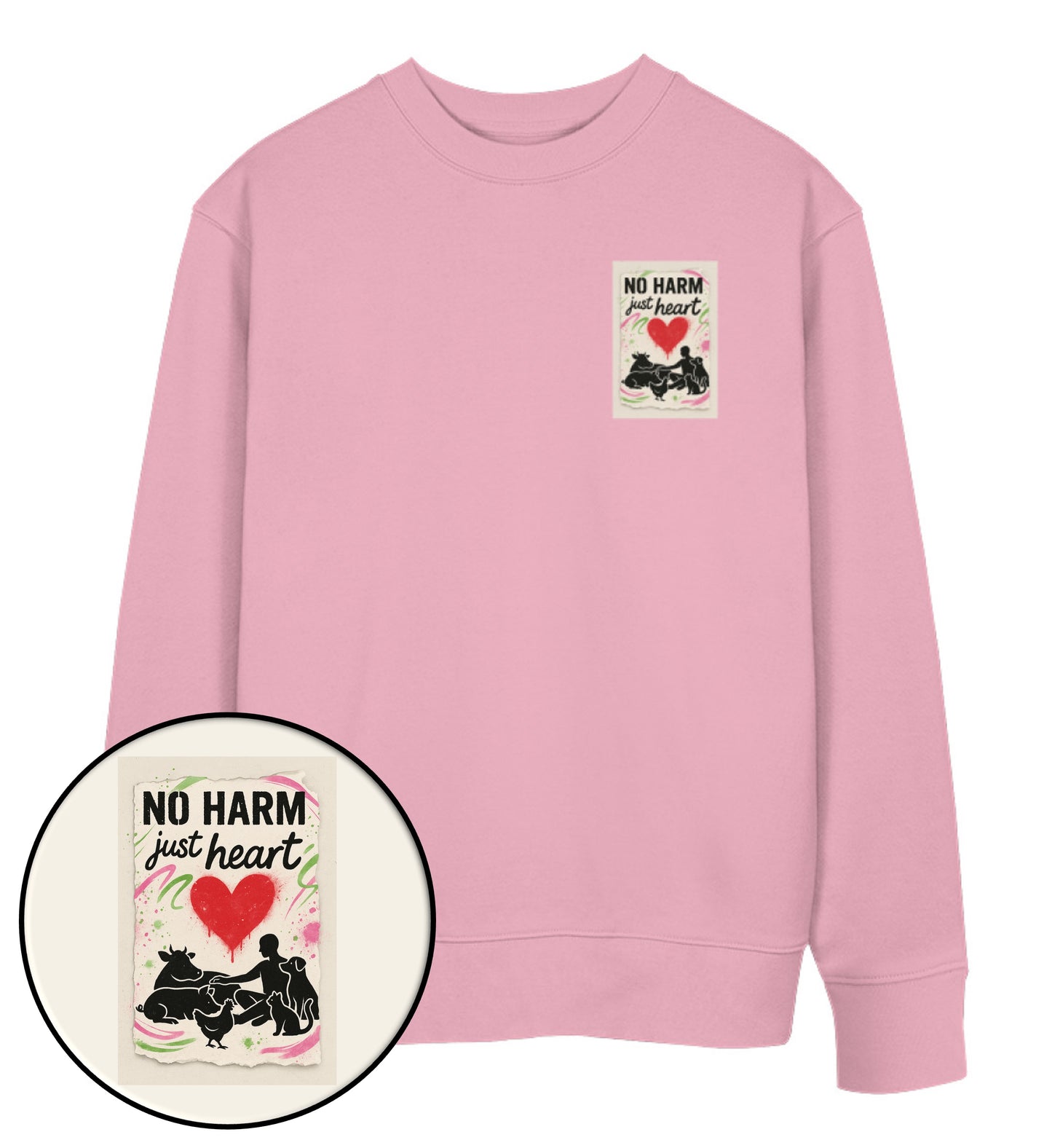 Cotton Pink Sweatshirt – No harm, just heart - Vegayn