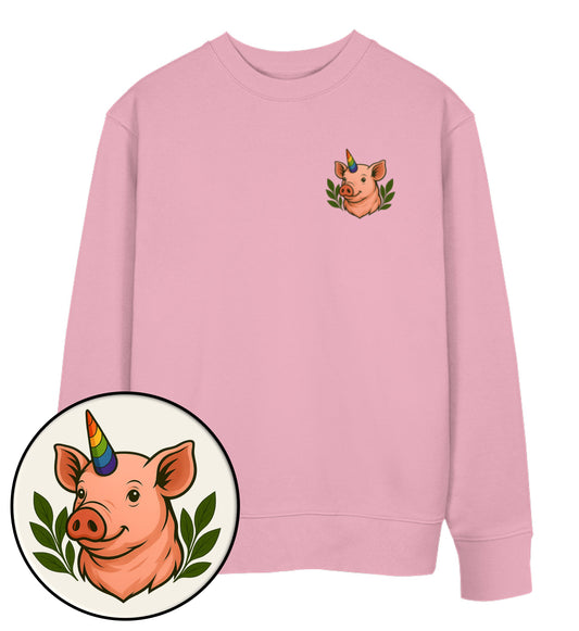 Cotton Pink Sweatshirt – Pig Queercorn - Vegayn