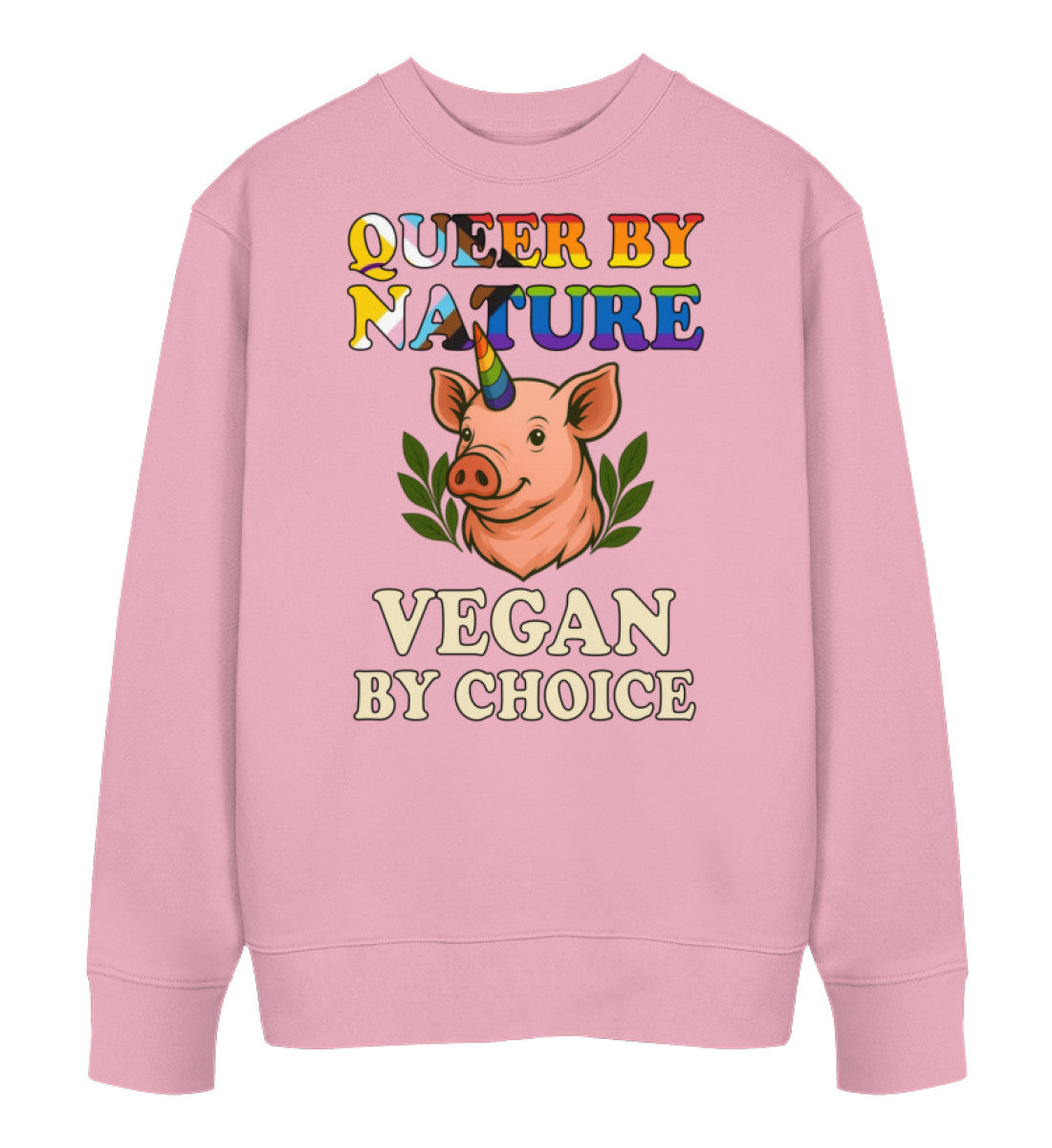 Cotton Pink Sweatshirt Pig Queercorn – Queer by nature, Vegan by choice - Vegayn
