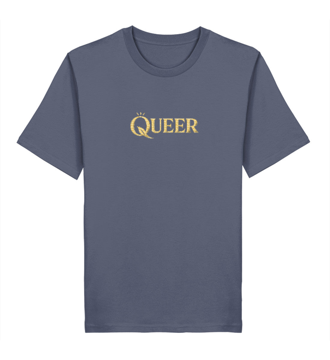 Dark Heather Blue Classic T-Shirt Embroidery – Queer - Vegayn