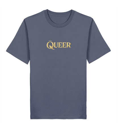 Dark Heather Blue Classic T-Shirt Embroidery – Queer - Vegayn