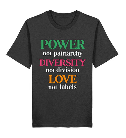 Dark Heather Grey Classic T-Shirt – Power, not patriarchy – Diversity, not division – Love, not labels - Vegayn