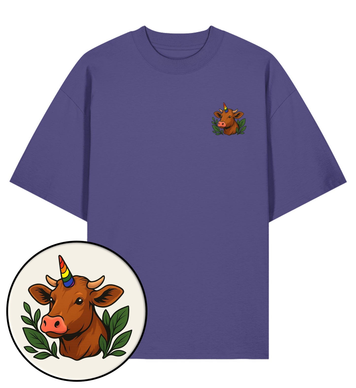Dusk Oversized T-Shirt – Cow Queercorn - Vegayn