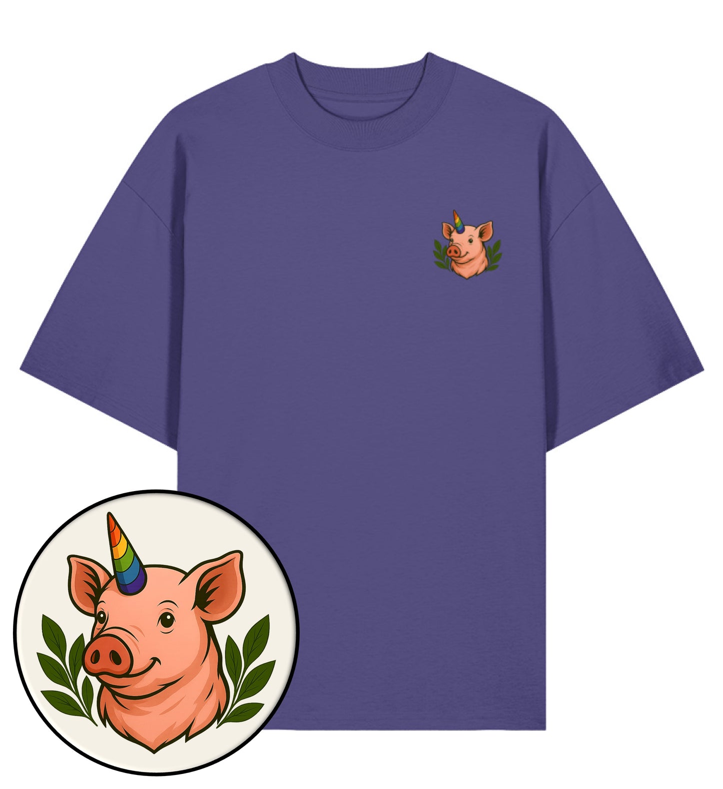 Dusk Oversized T-Shirt – Pig Queercorn - Vegayn