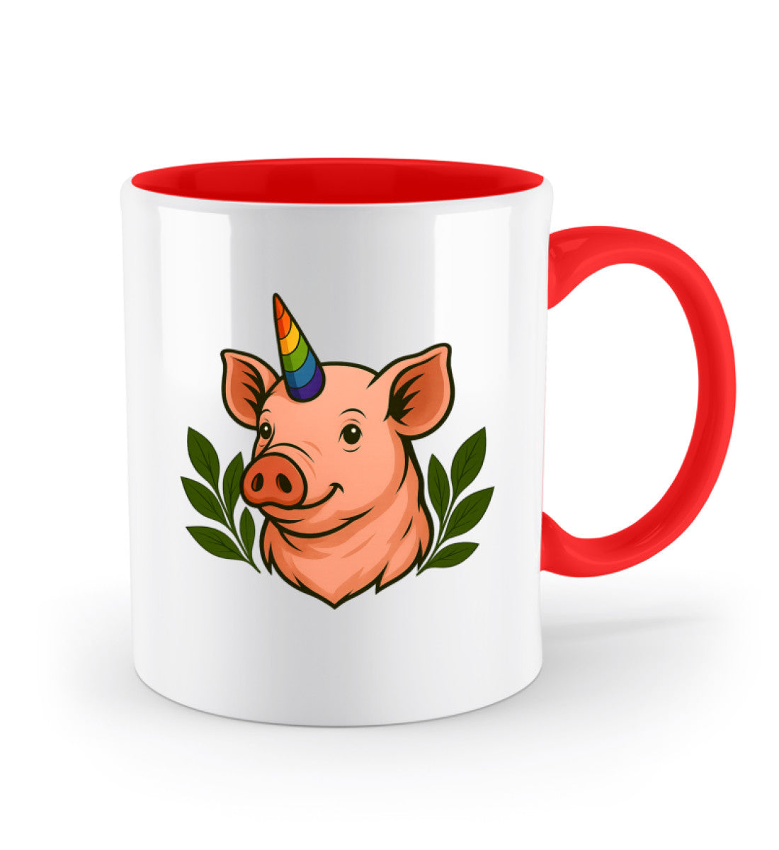 Fire Red Two-coloured Mug – Pig Unicorn - Vegayn