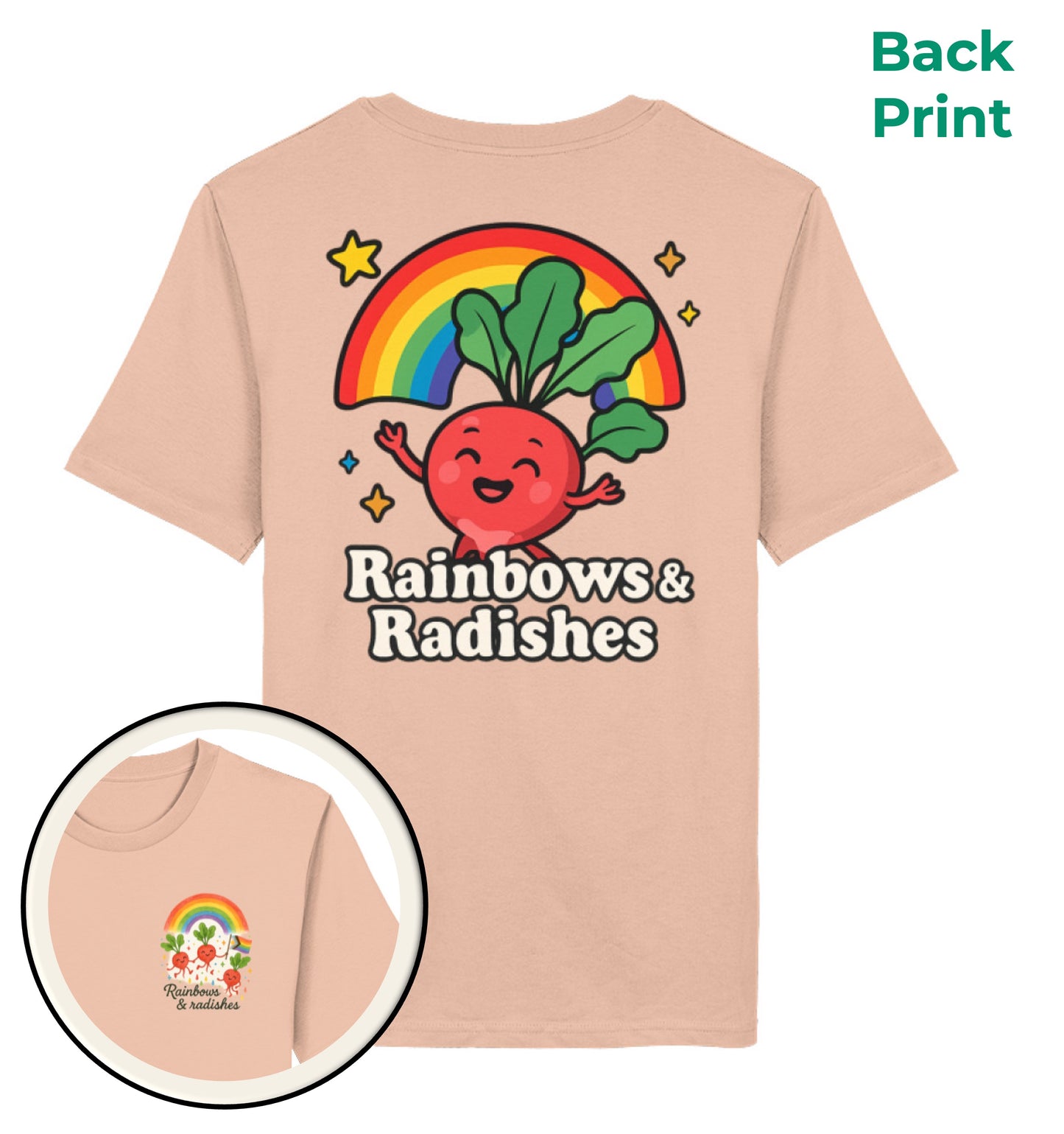 Fraiche Peche Classic_T-Shirt Rainbows Radishes - Vegayn