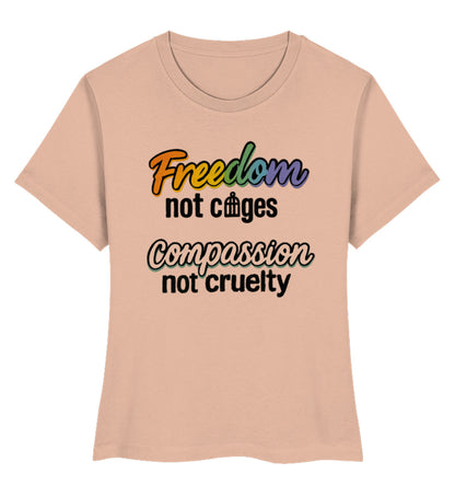 Fraiche Peche Short-Fit T-Shirt – Freedom, not cages – Compassion, not cruelty - Vegayn