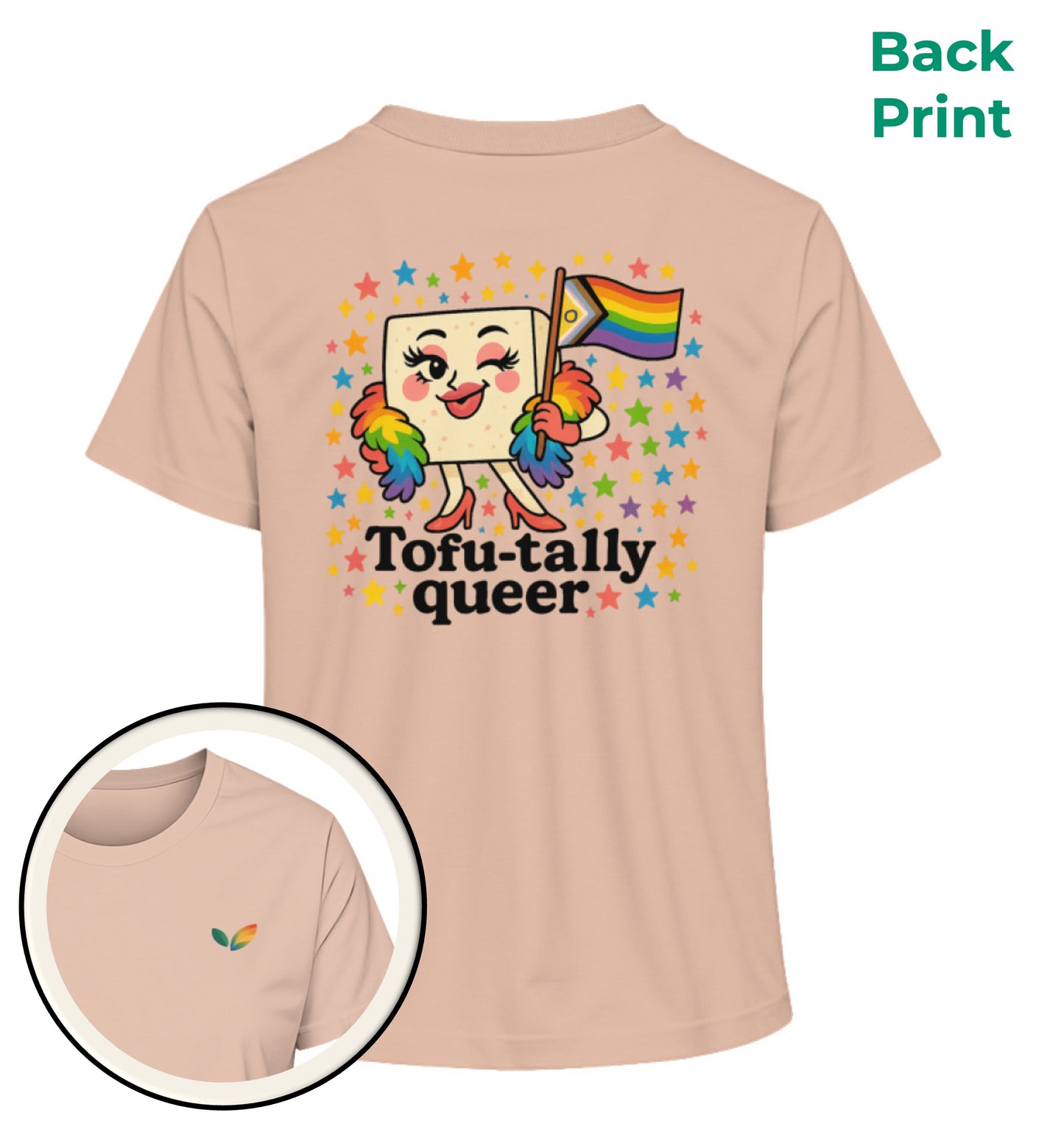 Fraiche Peche Short-Fit T-Shirt – Tofu-tally queer with boa - Vegayn