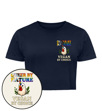 French Navy Cropped T-Shirt Chicken Queercorn – Queer by nature, Vegan by choice - Vegayn