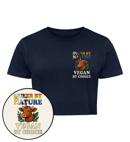 French Navy Cropped T-Shirt Cow Queercorn – Queer by nature, Vegan by choice - Vegayn