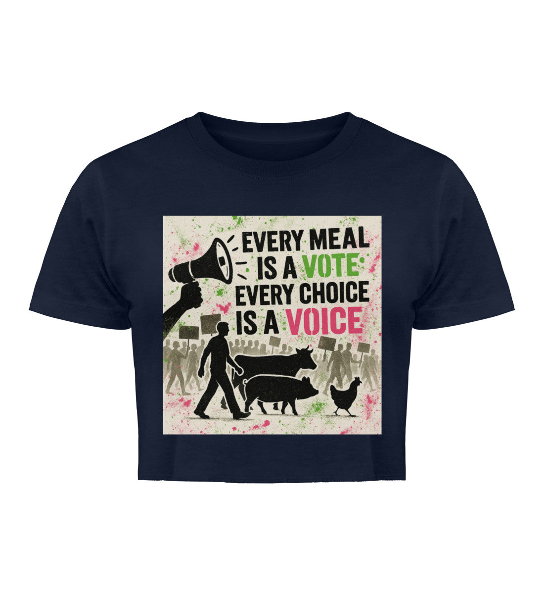 French Navy Cropped T-Shirt – Every meal is a vote. Every choice is a voice. - Vegayn