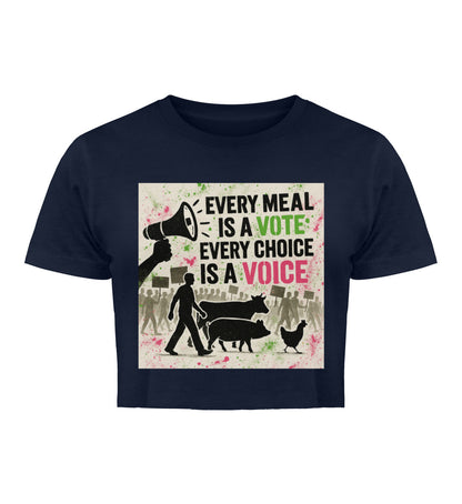 French Navy Cropped T-Shirt – Every meal is a vote. Every choice is a voice. - Vegayn
