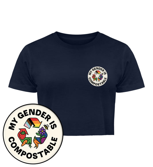 French Navy Cropped T-Shirt – My gender is compostable - Vegayn