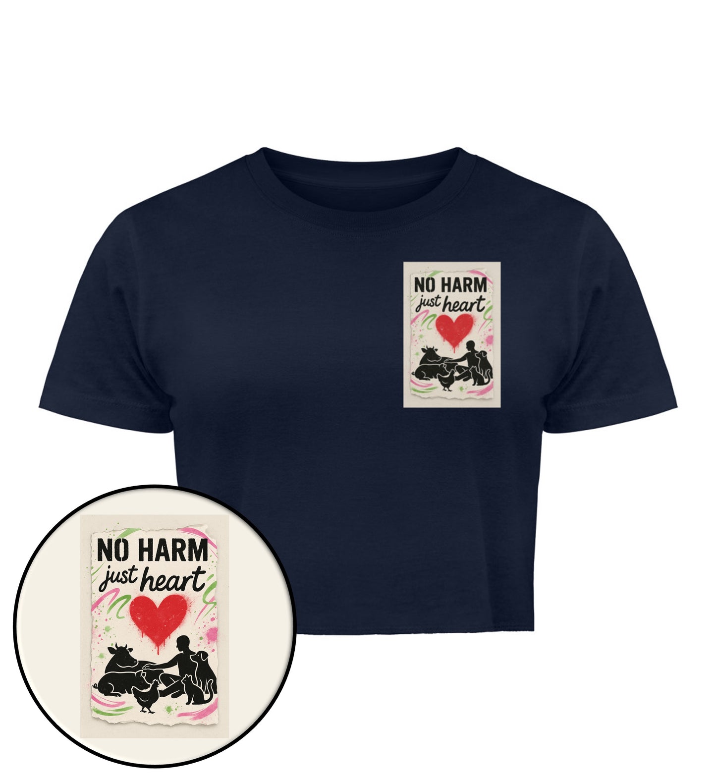 French Navy Cropped T-Shirt – No harm, just heart - Vegayn