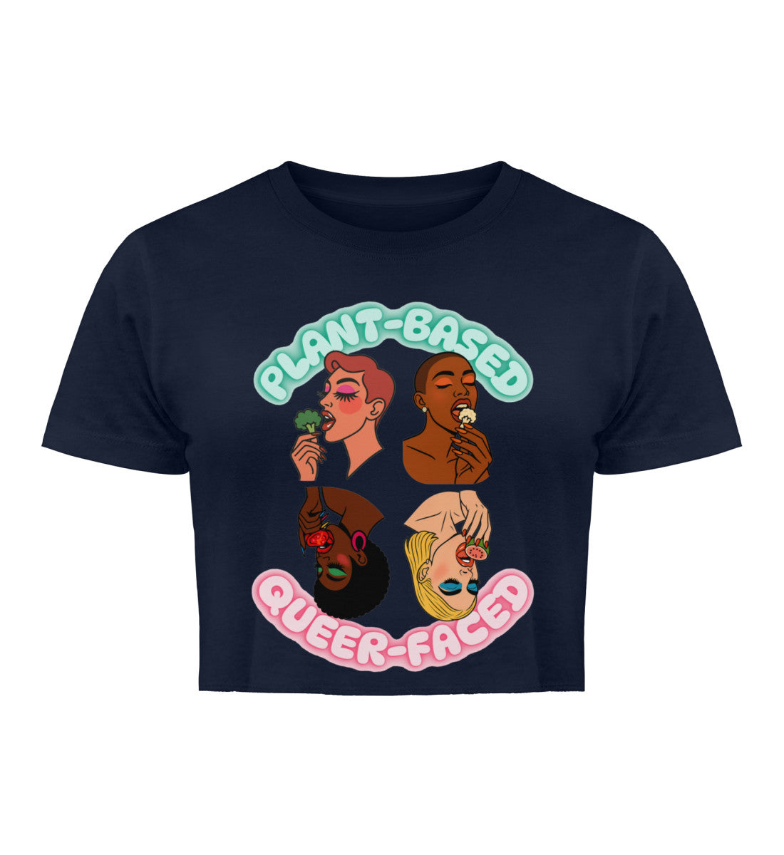 French Navy Cropped T-Shirt – Plant-based, Queer-faced - Vegayn