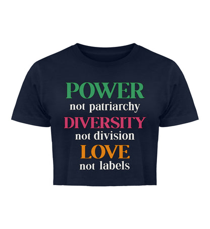 French Navy Cropped T-Shirt – Power, not patriarchy – Diversity, not division – Love, not labels - Vegayn