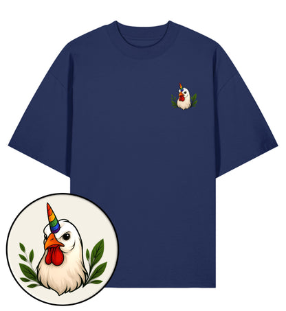 French Navy Oversized T-Shirt – Chicken Queercorn - Vegayn
