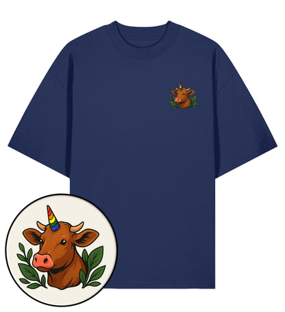 French Navy Oversized T-Shirt – Cow Queercorn - Vegayn
