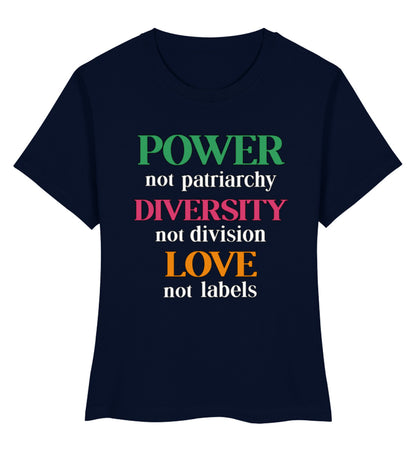French Navy Short-Fit T-Shirt – Power, not patriarchy – Diversity, not division – Love, not labels - Vegayn