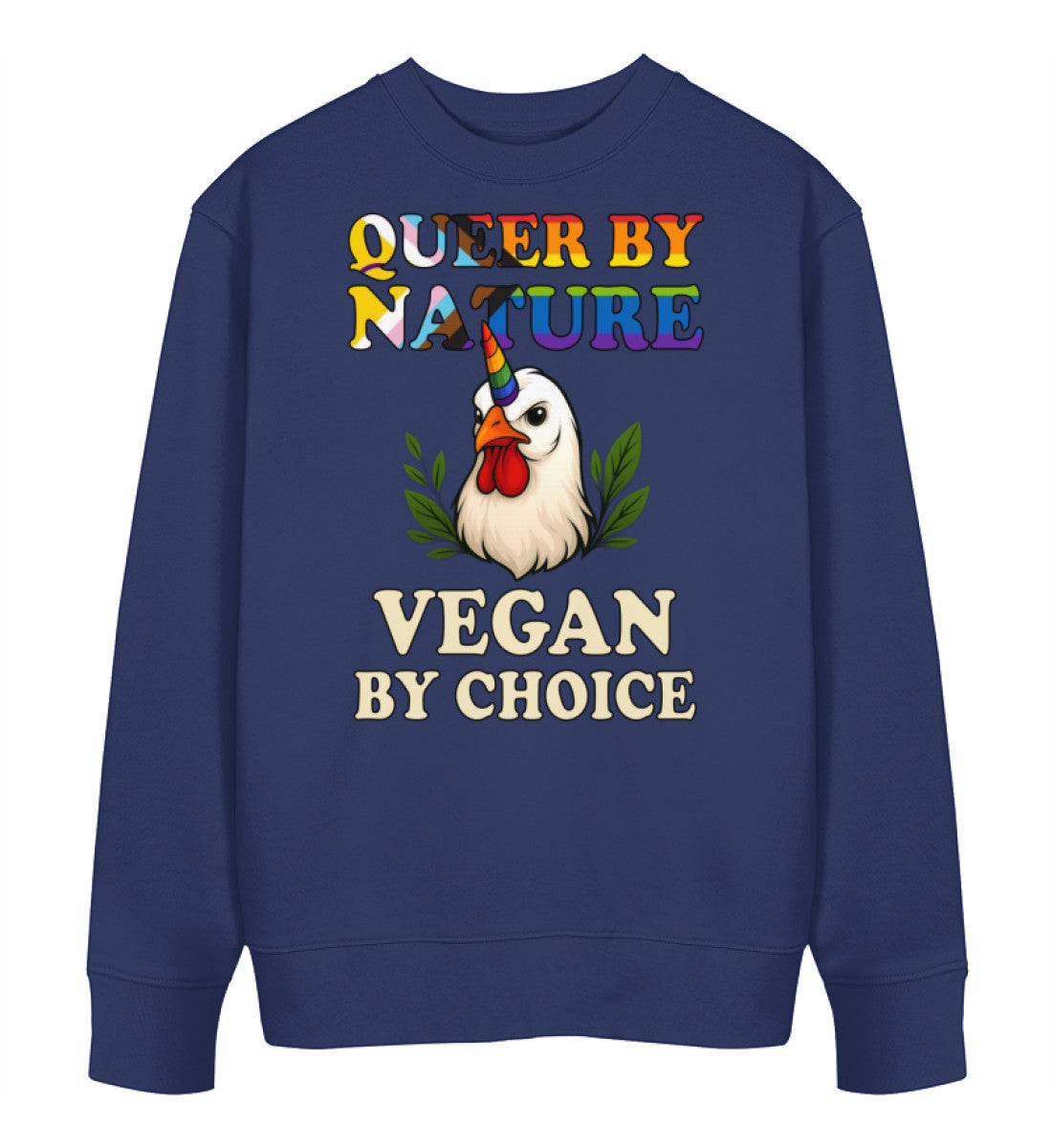 French Navy Sweatshirt Chicken Queercorn – Queer by nature, Vegan by choice - Vegayn