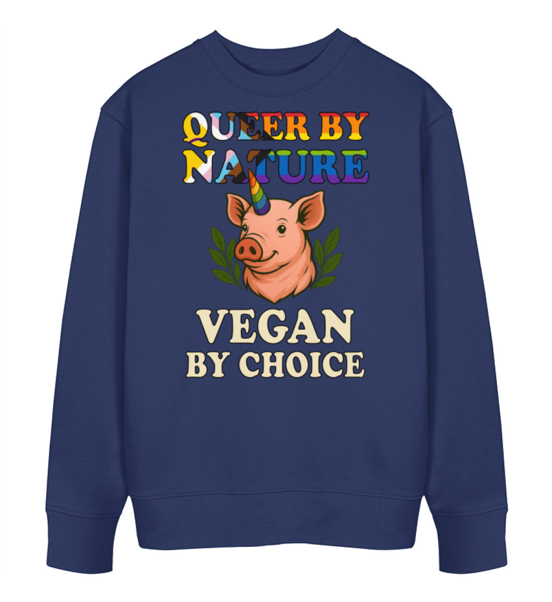 French Navy Sweatshirt Pig Queercorn – Queer by nature, Vegan by choice - Vegayn