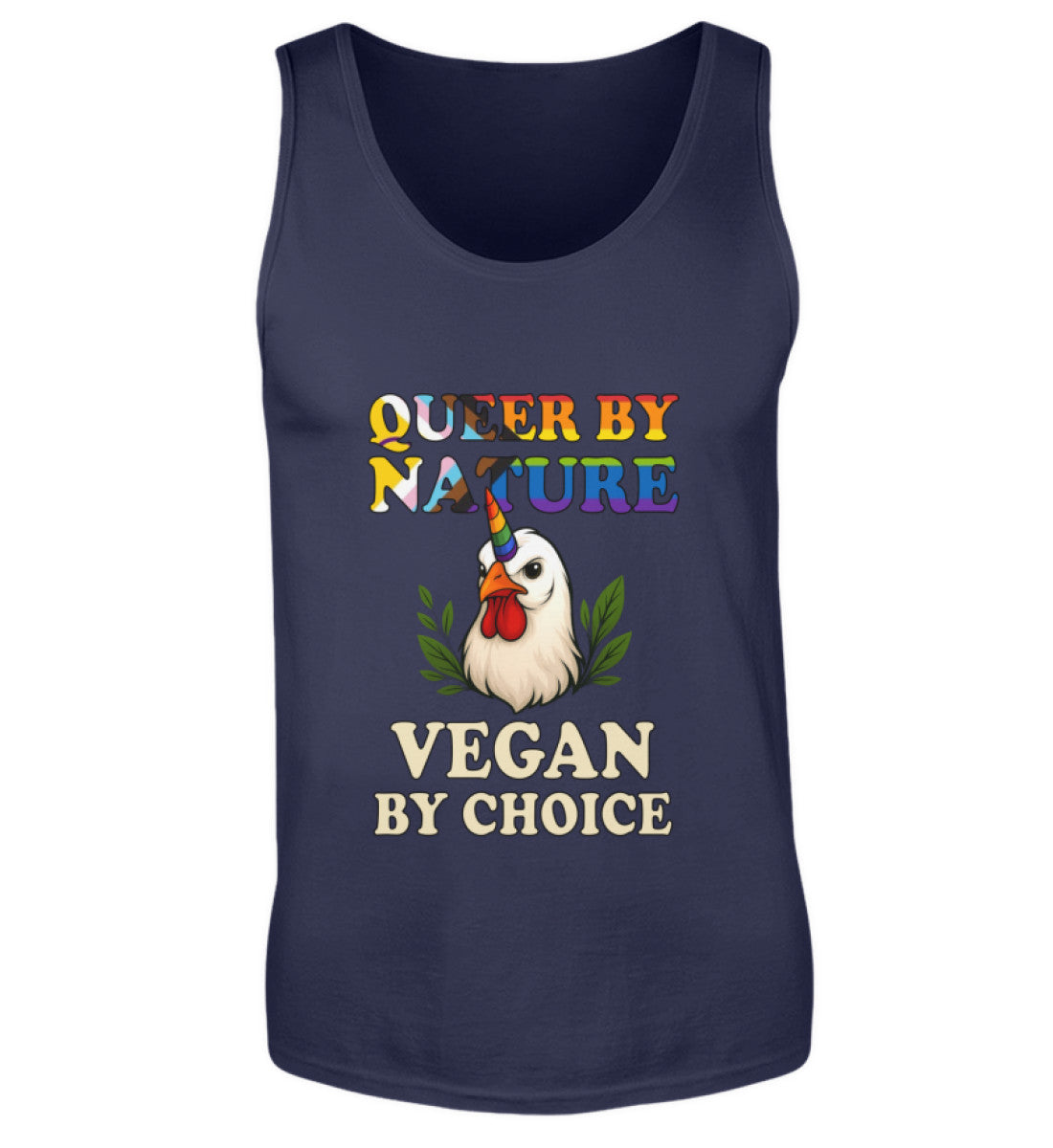 French Navy Tank Top Chicken Unicorn – Queer by nature, Vegan by choice - Vegayn