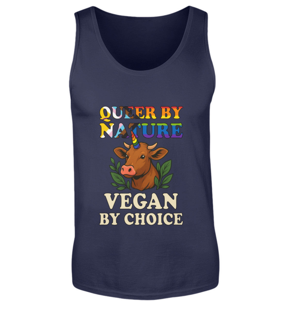 French Navy Tank Top Cow Unicorn – Queer by nature, Vegan by choice - Vegayn
