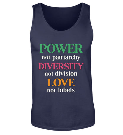 French Navy Tank Top – Power, not patriarchy – Diversity, not division – Love, not labels - Vegayn