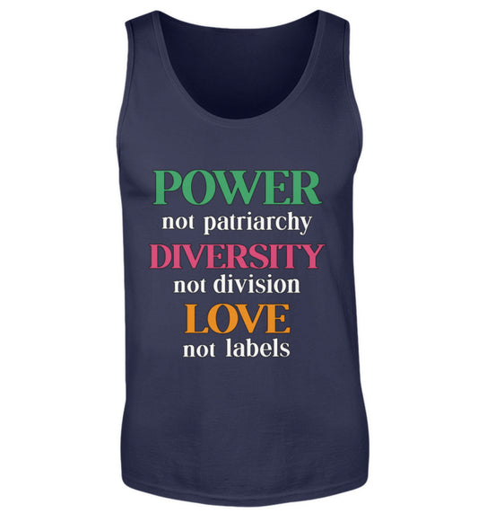 French Navy Tank Top – Power, not patriarchy – Diversity, not division – Love, not labels - Vegayn