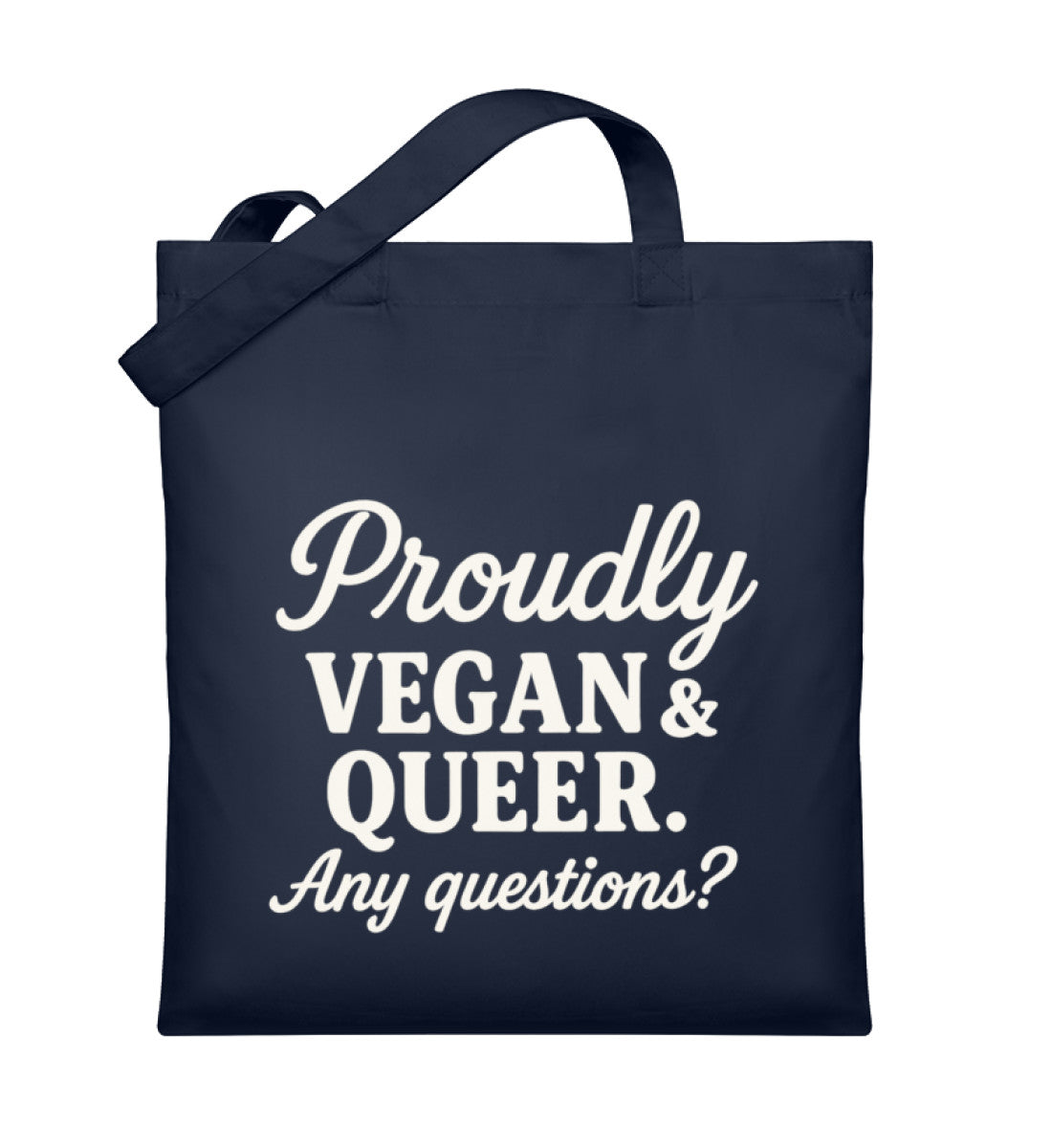 French Navy Tote Bag – Proudly vegan & queer. Any questions? - Vegayn
