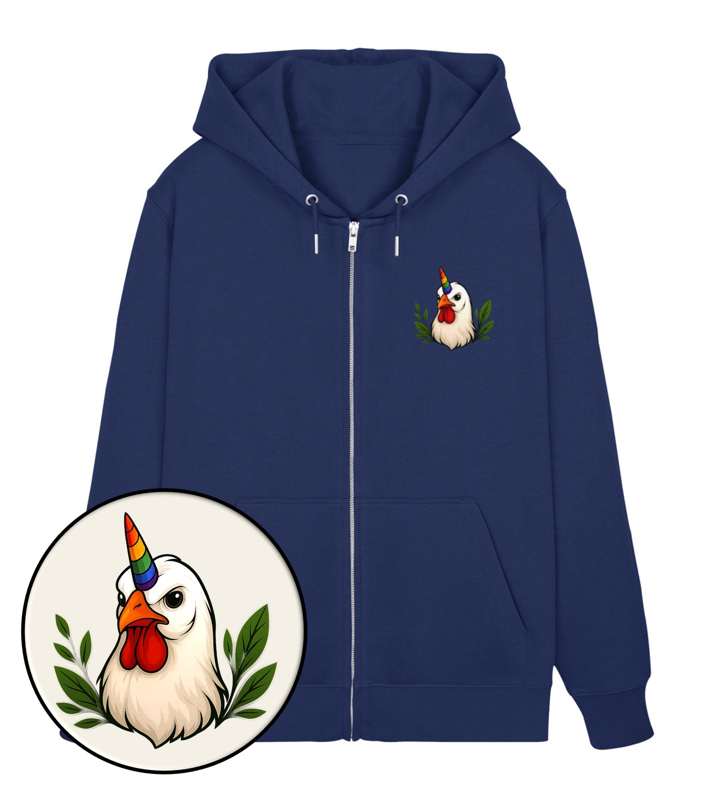 French Navy Zipper Hoodie – Chicken Queercorn - Vegayn