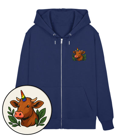 French Navy Zipper Hoodie – Cow Queercorn - Vegayn