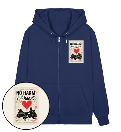 French Navy Zipper Hoodie – No harm, just heart - Vegayn