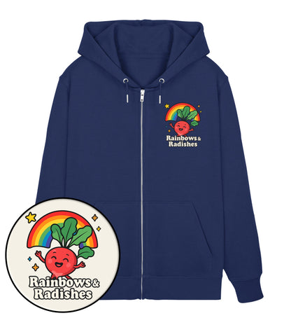 French Navy Zipper Hoodie – Rainbows & Radishes - Vegayn