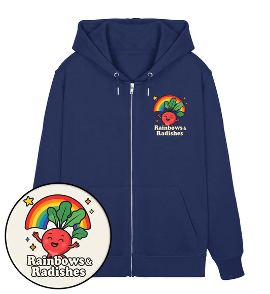 French Navy Zipper Hoodie – Rainbows & Radishes - Vegayn