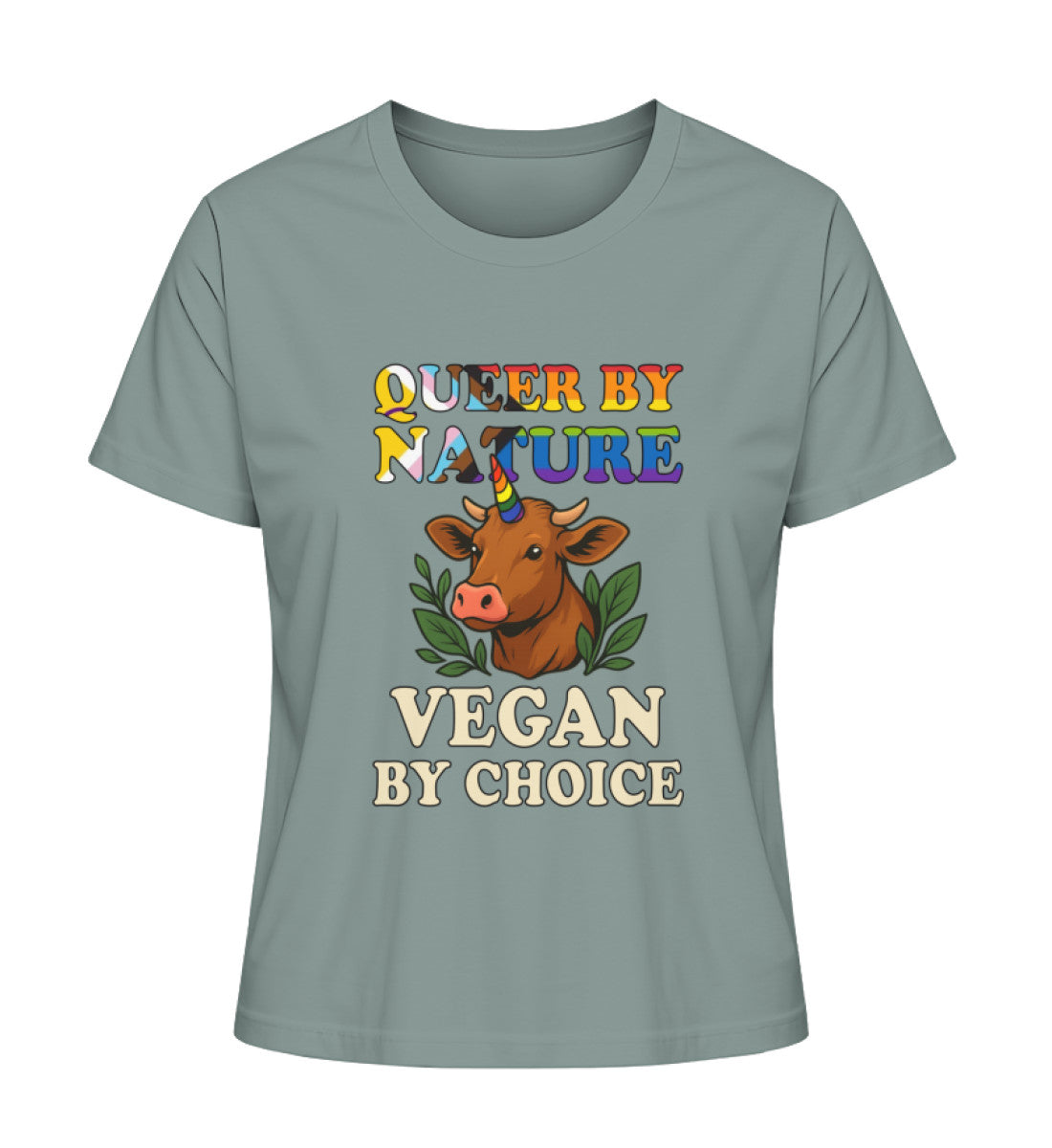 Green Bay Short-Fit T-Shirt Cow Unicorn – Queer by nature, Vegan by choice - Vegayn
