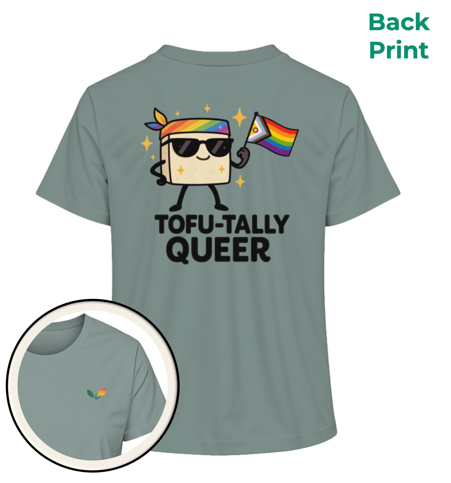 Green Bay Short-Fit T-Shirt – Tofu-tally queer with bandana - Vegayn