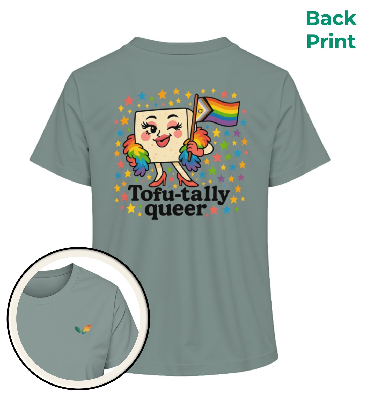 Green Bay Short-Fit T-Shirt – Tofu-tally queer with boa - Vegayn