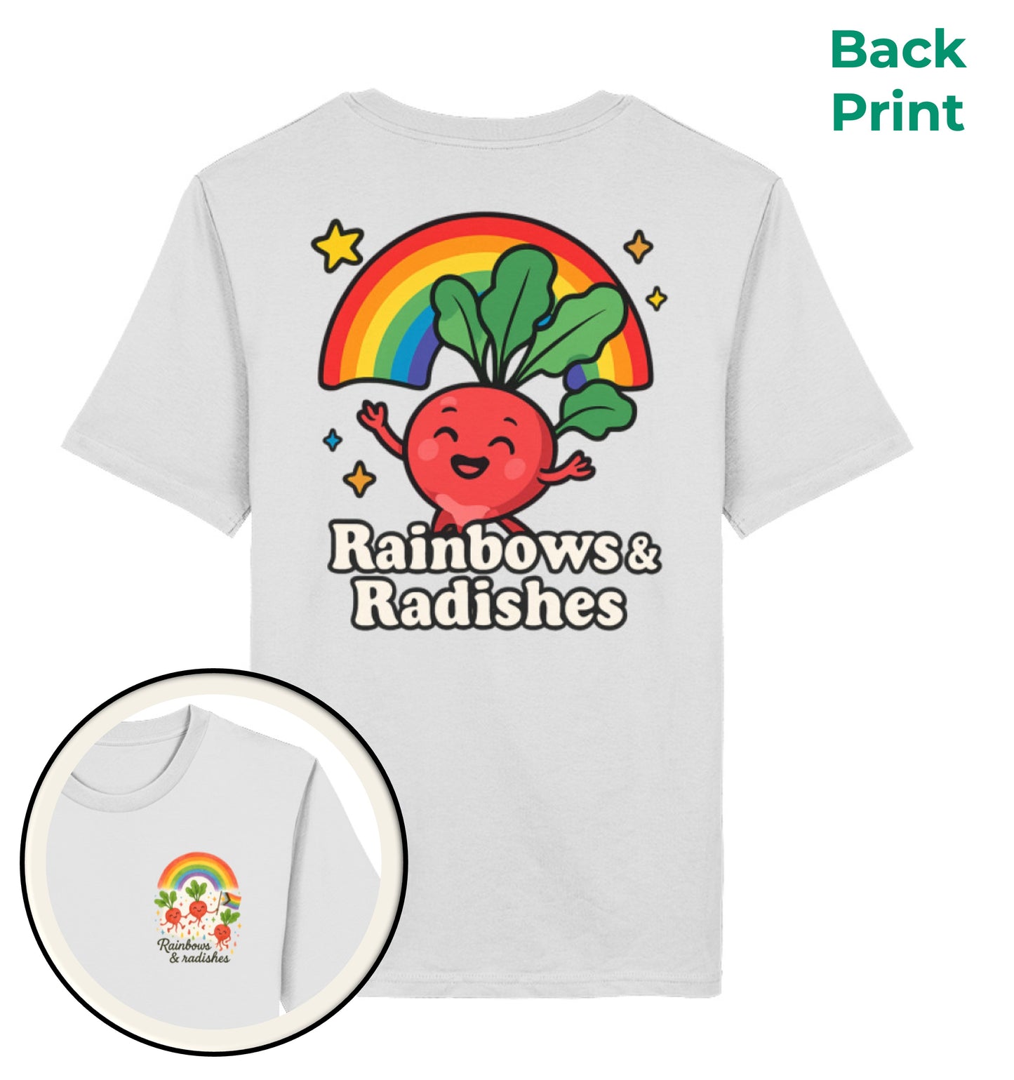 Heather Grey Classic_T-Shirt Rainbows Radishes - Vegayn