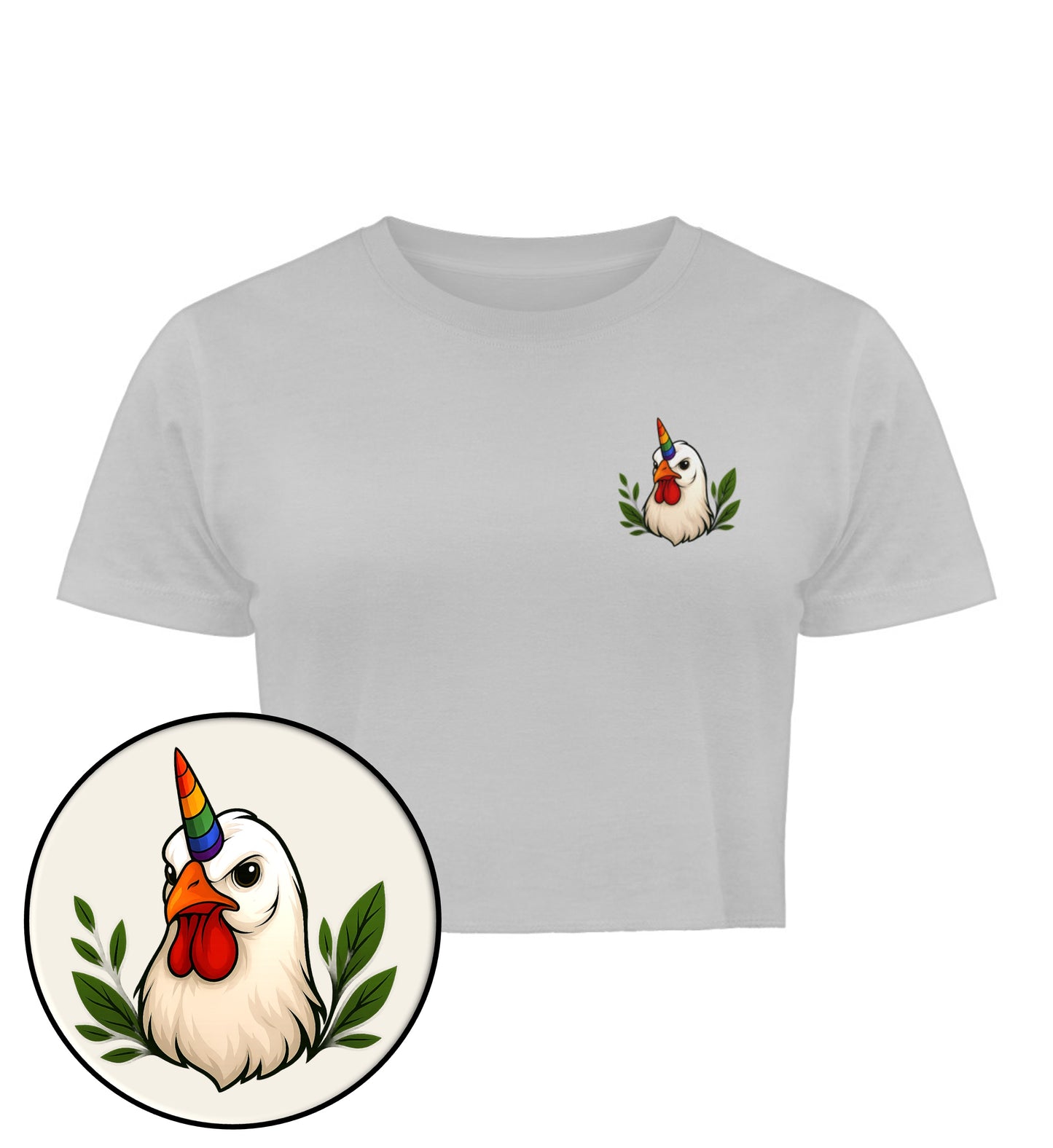 Heather Grey Cropped T-Shirt – Chicken Queercorn - Vegayn