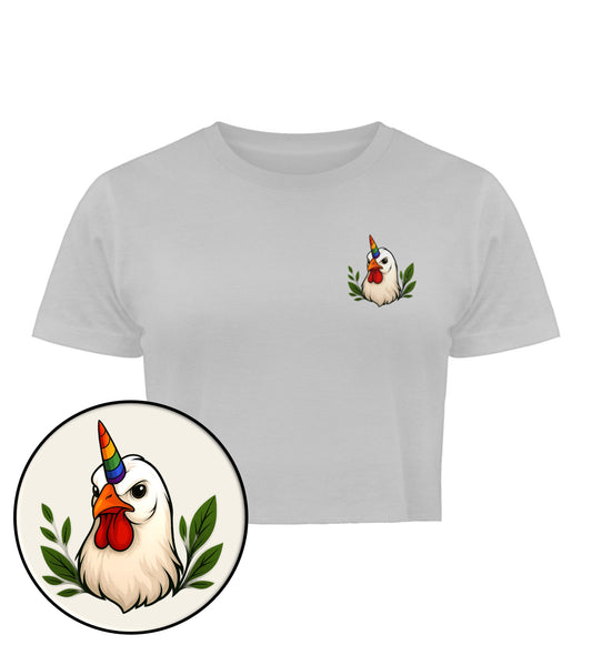 Heather Grey Cropped T-Shirt – Chicken Queercorn - Vegayn