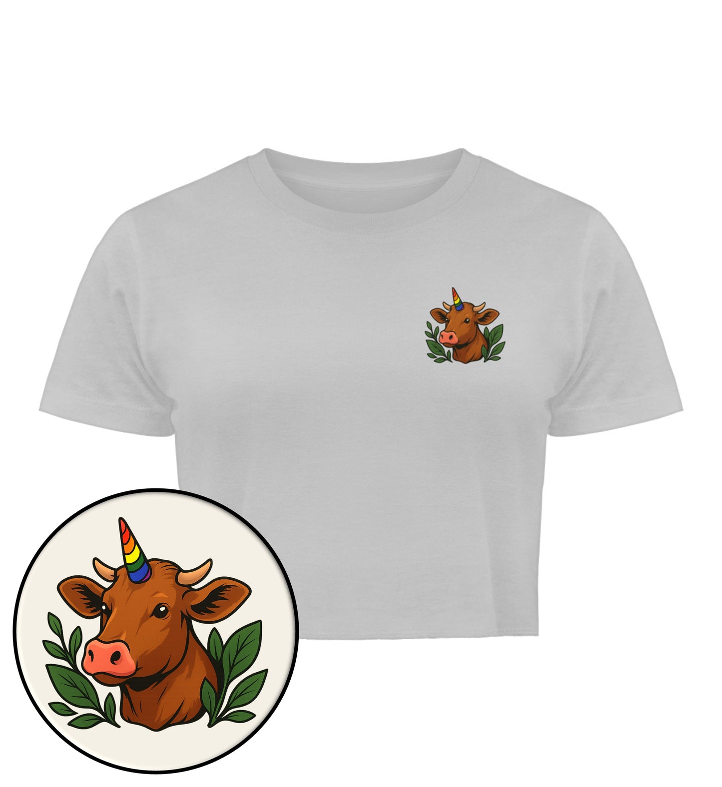 Heather Grey Cropped T-Shirt – Cow Queercorn - Vegayn