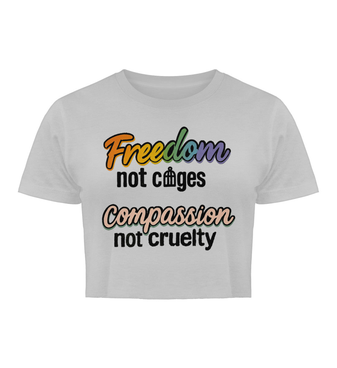 Heather Grey Cropped T-Shirt – Freedom, not cages – Compassion, not cruelty - Vegayn