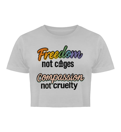 Heather Grey Cropped T-Shirt – Freedom, not cages – Compassion, not cruelty - Vegayn