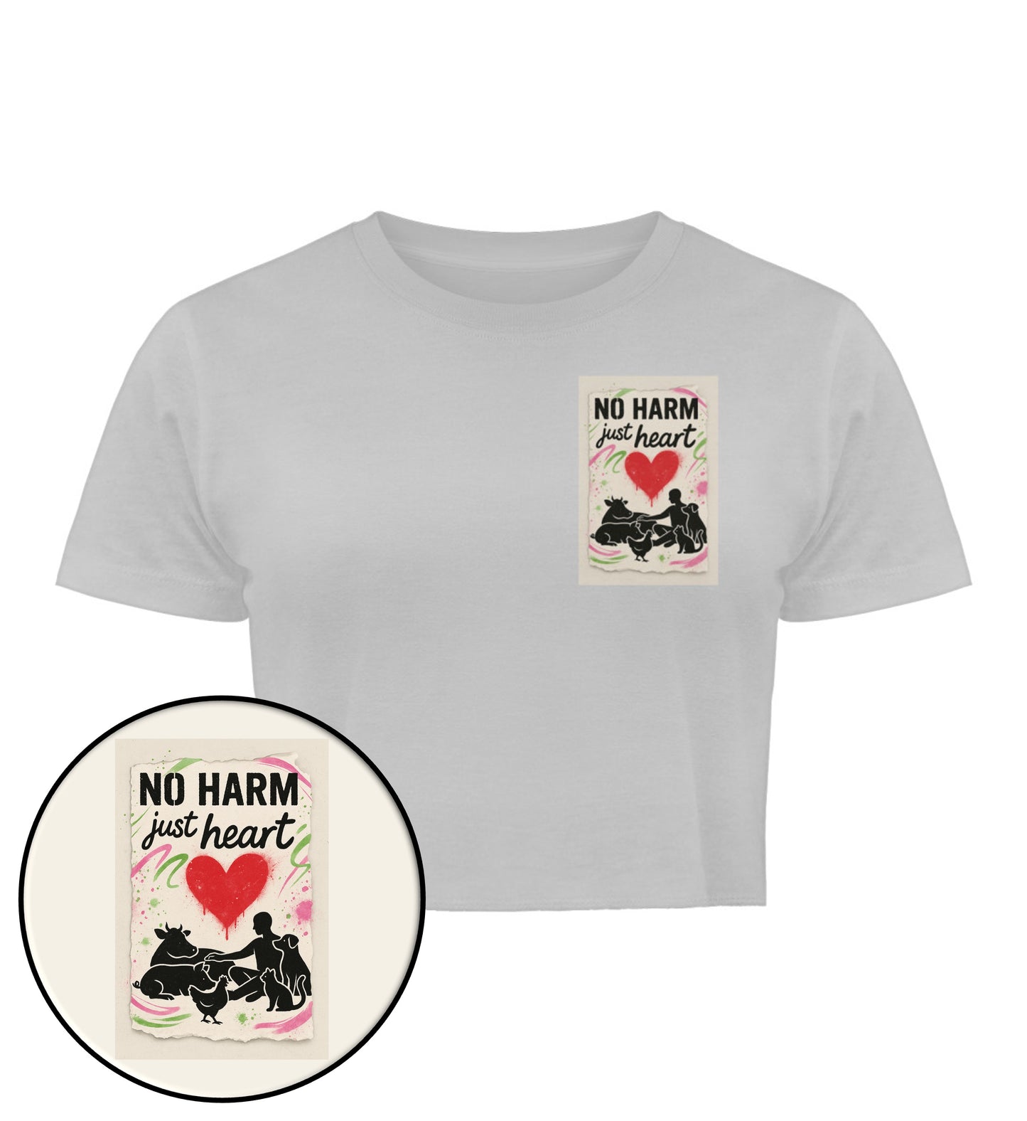 Heather Grey Cropped T-Shirt – No harm, just heart - Vegayn