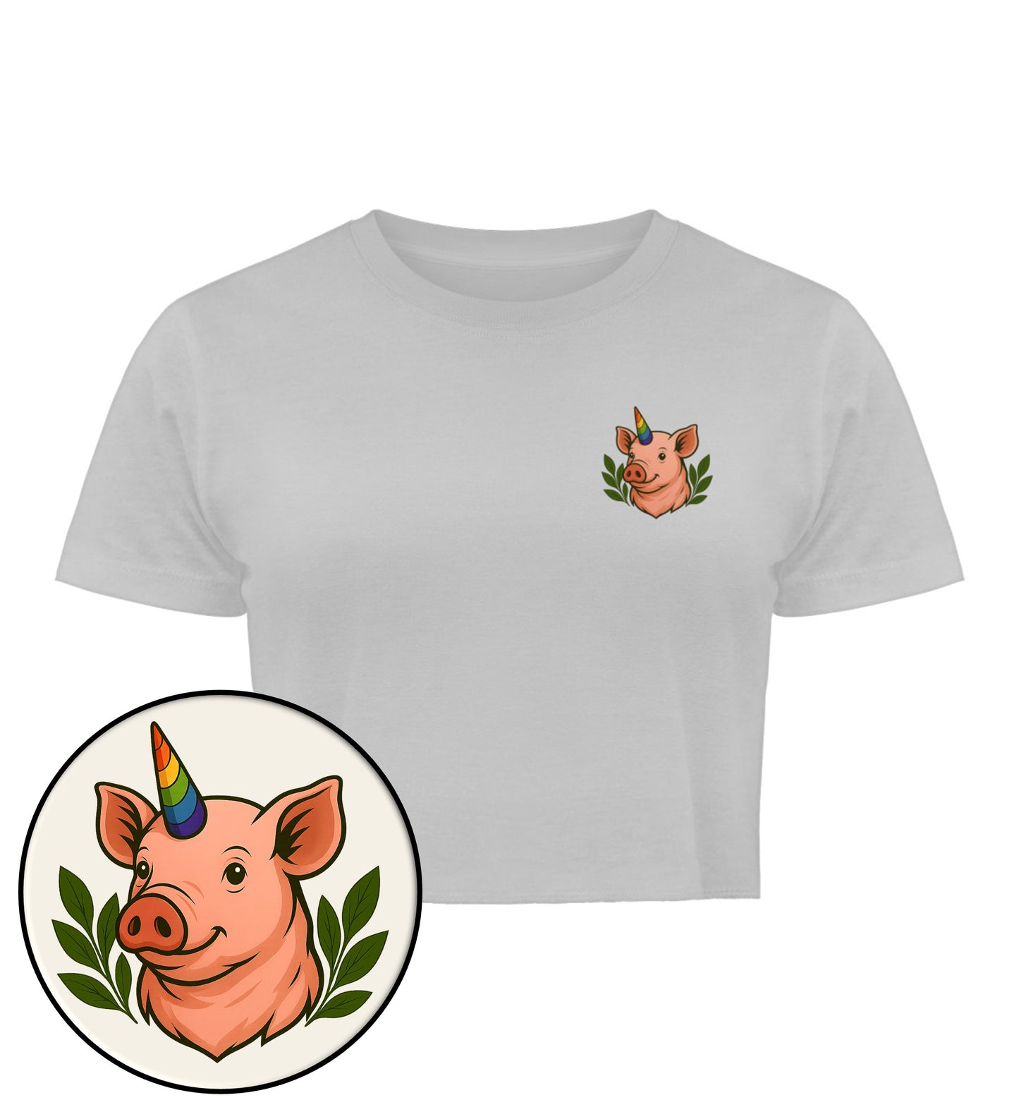 Heather Grey Cropped T-Shirt – Pig Queercorn - Vegayn