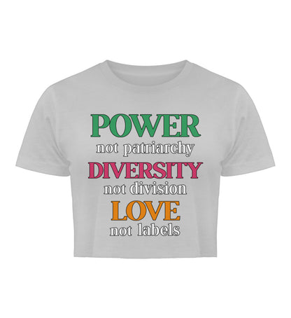 Heather Grey Cropped T-Shirt – Power, not patriarchy – Diversity, not division – Love, not labels - Vegayn