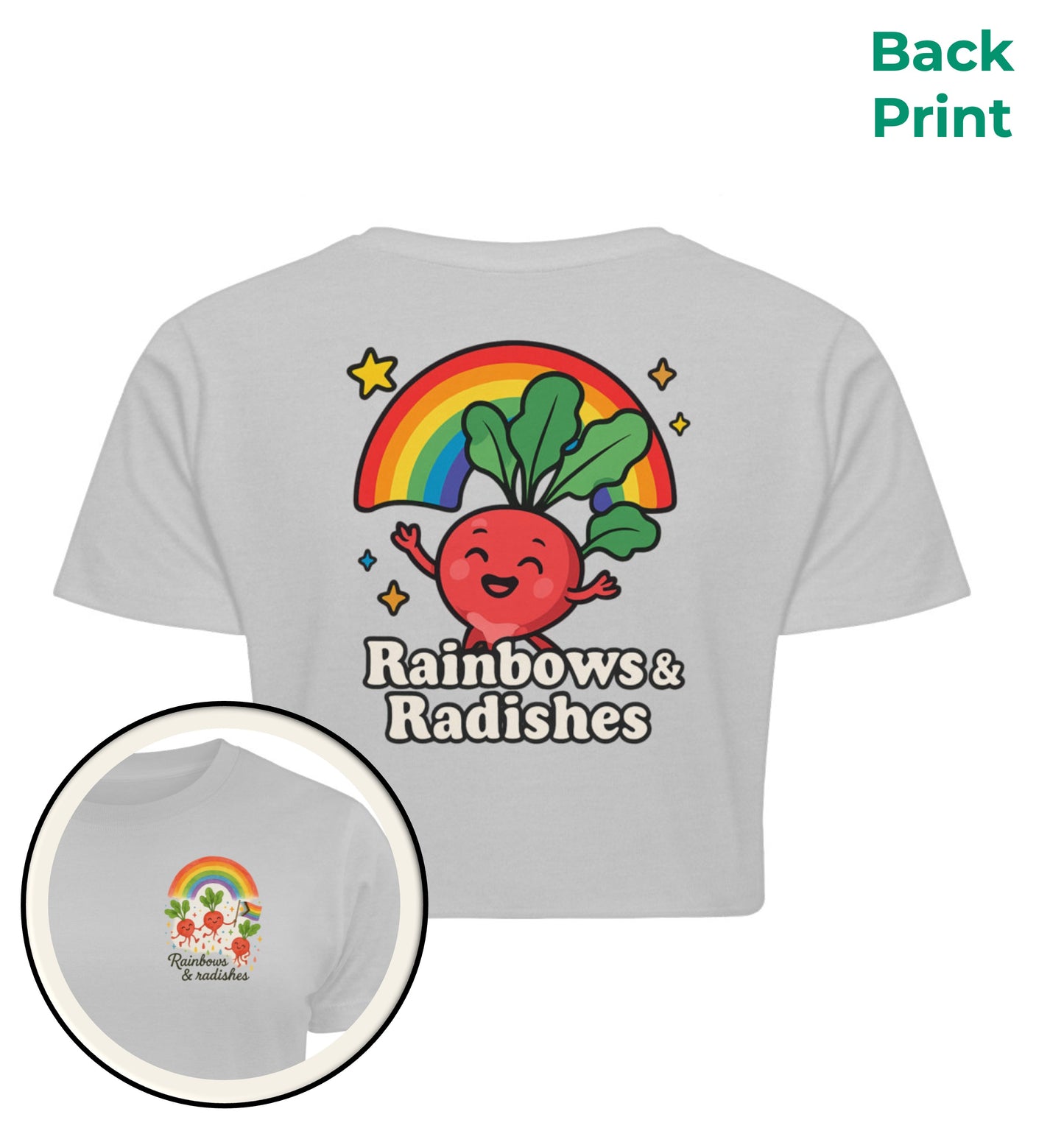 Heather Grey Cropped T-Shirt – Rainbows & Radishes - Vegayn